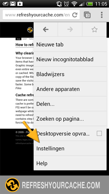 mobile google chrome clear cache