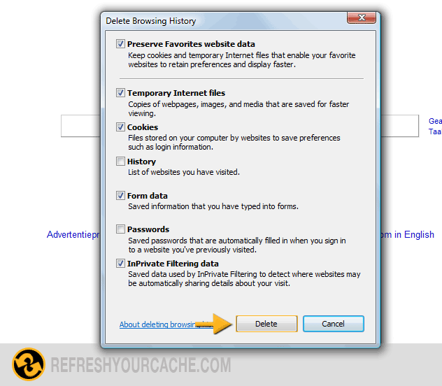 how to clear cache internet explorer 11